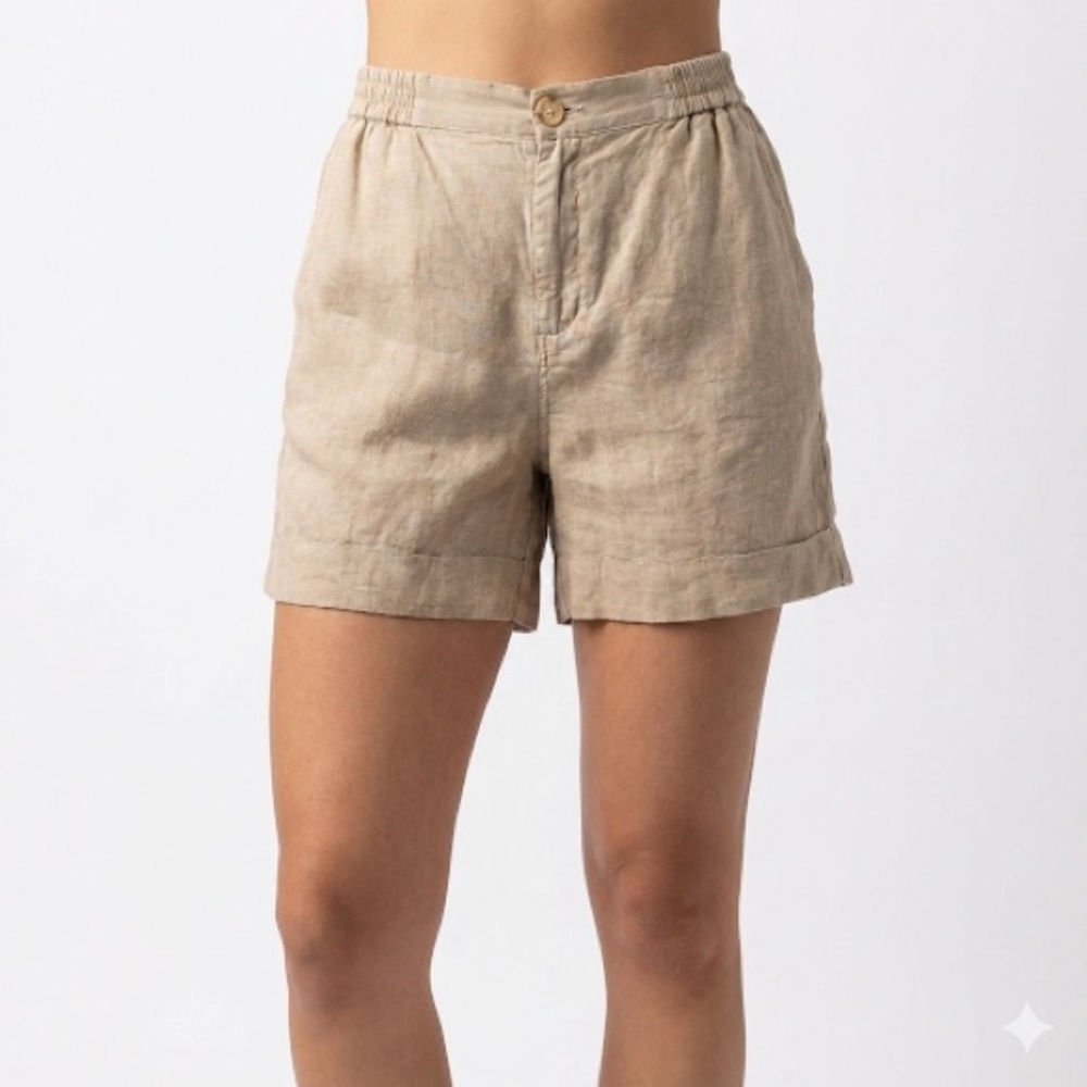 Velvet Women’s Francis Linen Shorts Sand Elastic Waist S